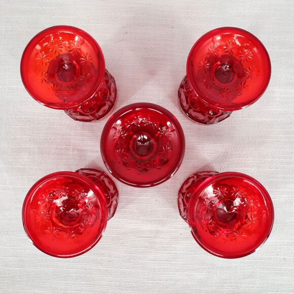 LE Smith Moon and Stars 5 Wine Glasses Goblets Amberina Ruby Red 4 1/2" Tall - Picture 6 of 9